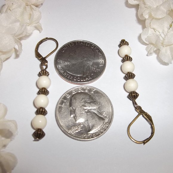 Cream and Bronze Boho Earrings Rustic Style 5135 - Picture 3 of 8